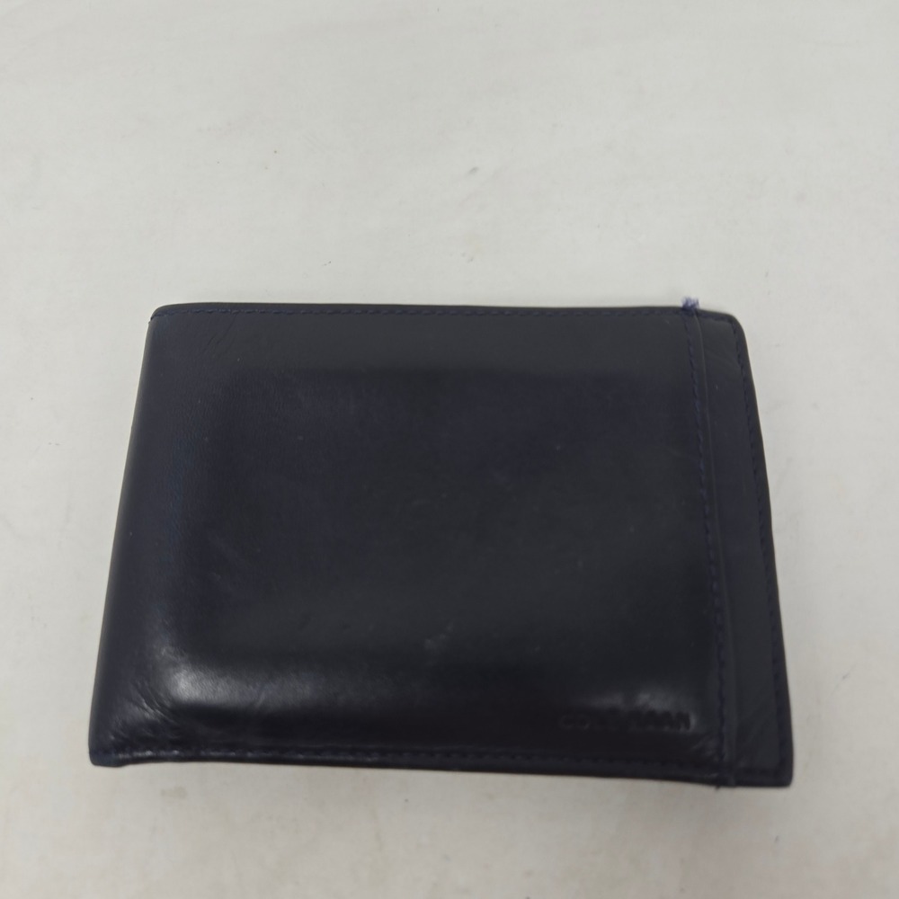 Cole Haan Mens Bifold Wallet Navy Blue Leather Slim Card Holder